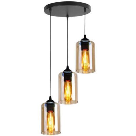 Suspension Candellux Bistro 3xE27 verre ambre noir Ø35cm
