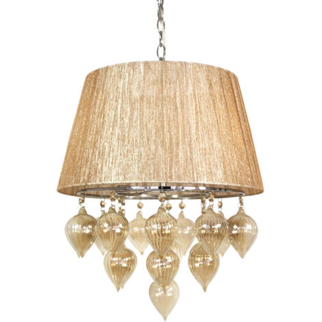 Suspension Candellux Elissa 3xE14 chrome/beige chaîne