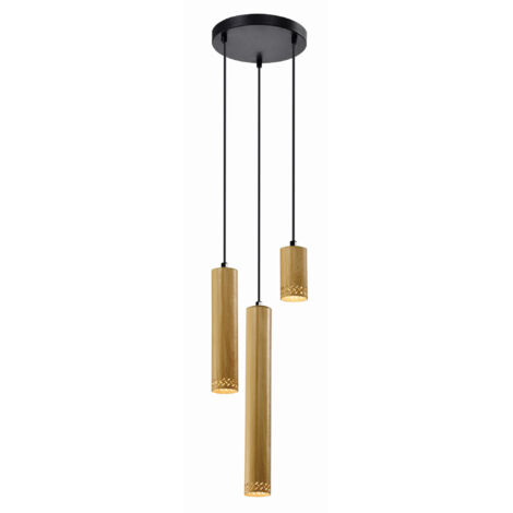 Suspension Candellux TUBO 3xGU10 métal noir/bois clair