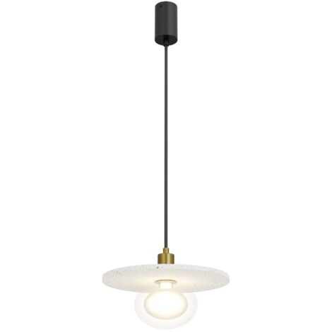 Suspension CANDY en terrazzo ocre - Double diffuseur verre opalin et transparent -  Finition mate avec détails laiton - Douille E27 ou G9 (ampoule non incluse)