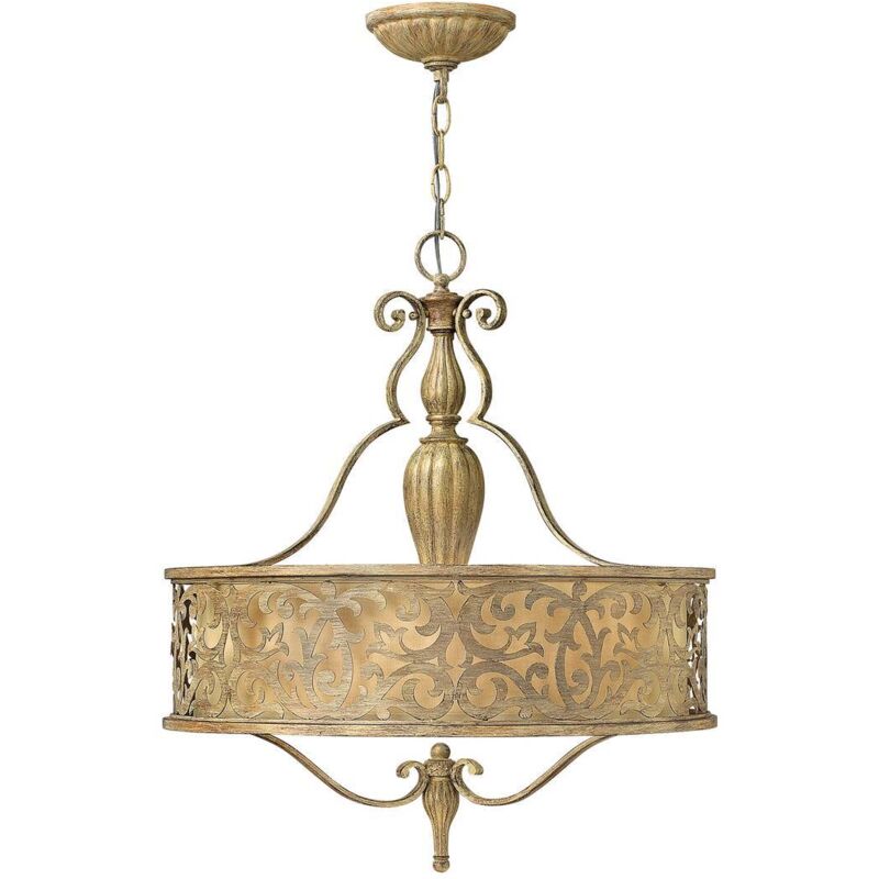 Elstead Carabel - Lustre suspendu rond à 3 ampoules au fini champagne brossé, E27