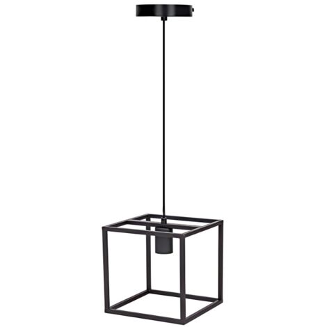 Suspension carrée en métal noir, culot E27, style moderne pour cuisine et bar (ampoule non incluse)