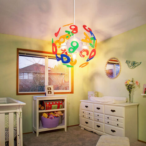Suspension chambre d'enfant lampe suspendue lettres lampe pour enfant en forme de boule, plastique coloré, douilles 4x E14, DxH 35x120 cm