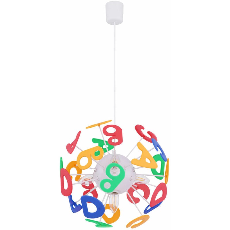 Suspension chambre d'enfants suspension lettres Lampe pour enfants en forme de boule, plastique coloré, douilles 4x E14, DxH 35x120 cm