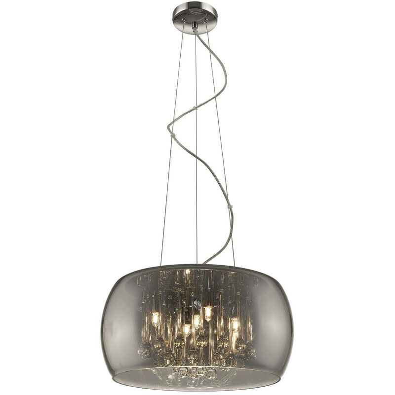 5 Light Ceiling Pendant Chrome, Smoked grey with Glass Shade with Crystals, G9 - Spring Lighting