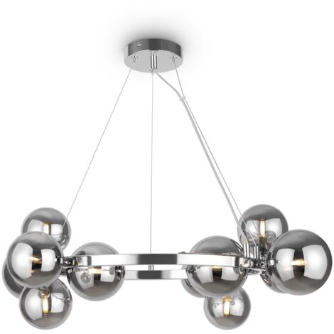 Suspension chromée 11 globes verre fumé Maytoni Dallas