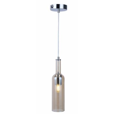 Suspension chromée verre ambre bouteille E27 Reality