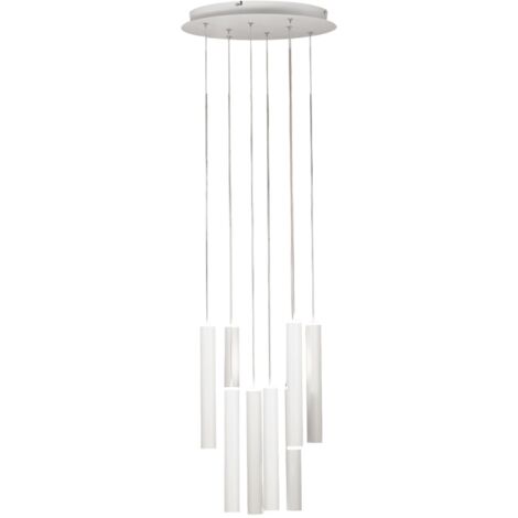 Suspension circulaire Fabas Luce Prado 8 lumières – LED 52 W à intensité variable – Rosace ronde blanc mat