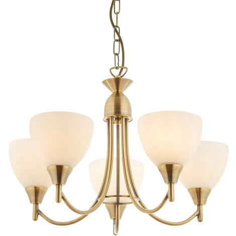 Suspension classique laiton ant. opale 5xE14 Endon