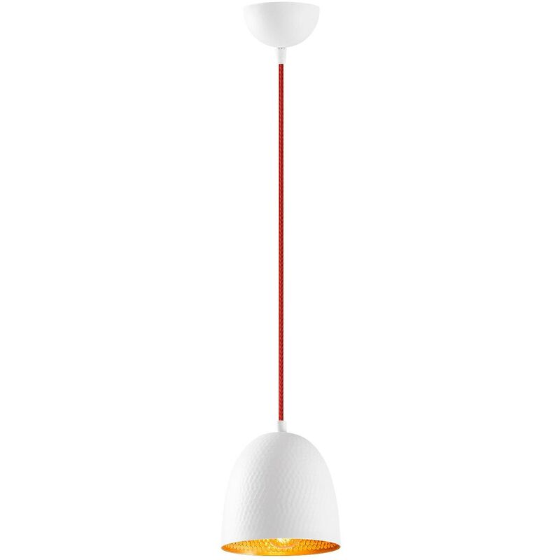 Cotecosy - Suspension cloche 1 ampoule Gakuli D16cm Métal martelé Rouge et Blanc - Blanc