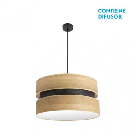 Suspension Colet 2xe27 Noir/Bois clair Regx50x50 Cm