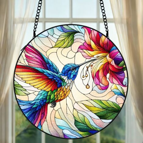 Suspension colibri vitrail attrape-soleil 15 cm décoration fenêtre oiseau coloré cadeau anniversaire