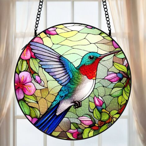Suspension colibri vitrail attrape-soleil 25 cm décoration fenêtre cadeau anniversaire