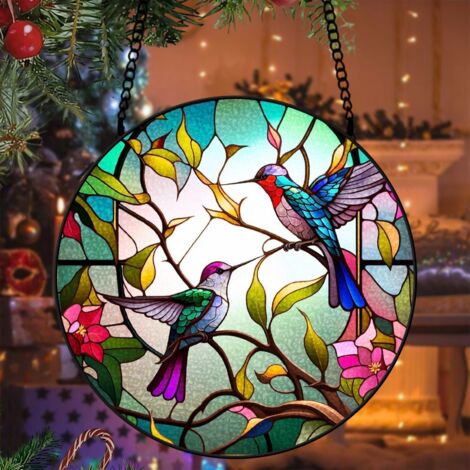 Suspension colibri vitrail attrape-soleil 25 cm décoration fenêtre cadeau femme anniversaire