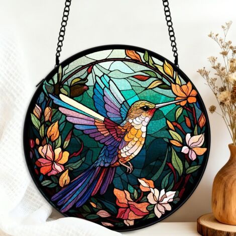 Suspension colibri vitrail attrape-soleil 25 cm décoration fenêtre cadeau femme anniversaire