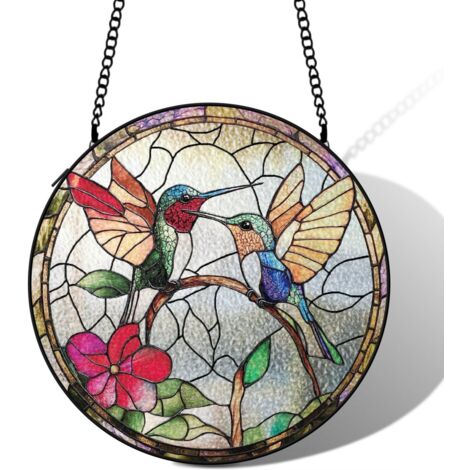 Suspension colibri vitrail attrape-soleil 25 cm décoration fenêtre cadeau femme anniversaire