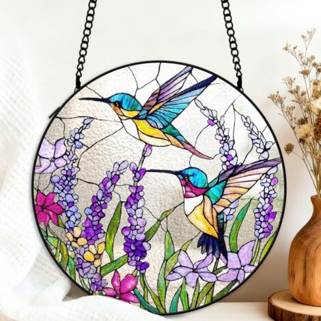 Suspension colibri vitrail attrape-soleil 25 cm décoration fenêtre oiseau coloré cadeau anniversaire