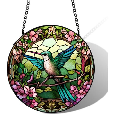 Suspension colibri vitrail attrape-soleil 25 cm décoration fenêtre oiseau lumineux cadeau