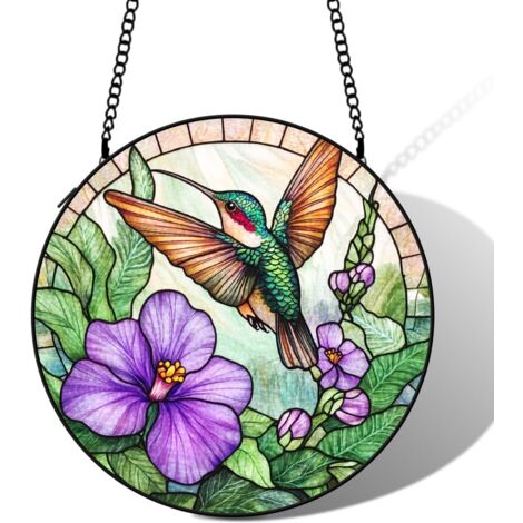 Suspension colibri vitrail attrape-soleil 25 cm décoration fenêtre oiseau lumineux cadeau