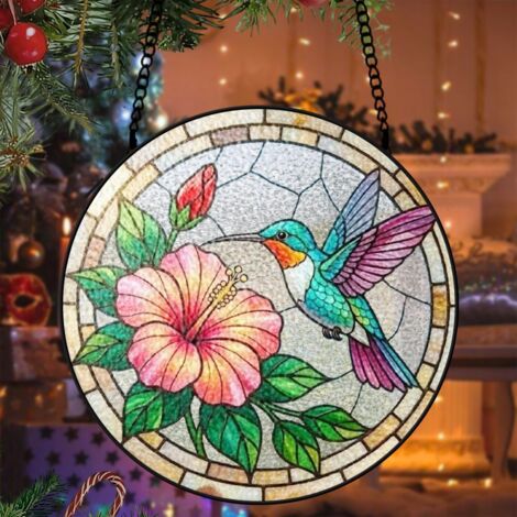 Suspension colibri vitrail attrape-soleil 25 cm décoration fenêtre oiseau lumineux cadeau anniversaire