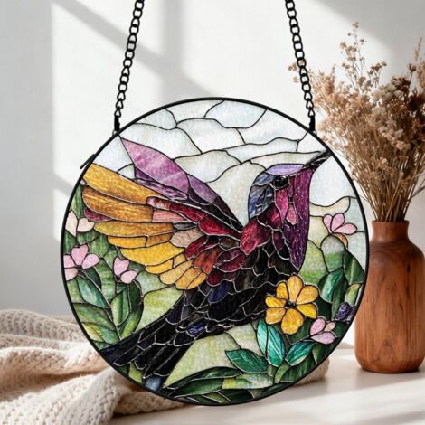 Suspension colibri vitrail attrape-soleil 25 cm décoration fenêtre oiseau lumineux cadeau anniversaire