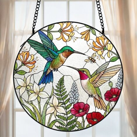 Suspension colibri vitrail attrape-soleil 25 cm décoration fenêtre oiseau lumineux cadeau femme