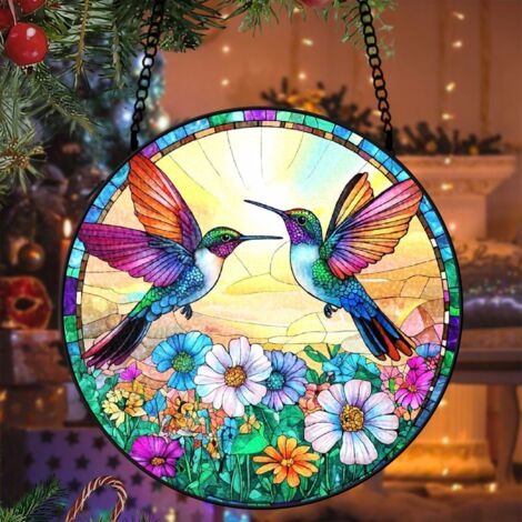 Suspension colibri vitrail attrape-soleil 25 cm décoration fenêtre oiseau lumineux cadeau intérieur
