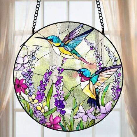 Suspension colibri vitrail attrape-soleil 25 cm décoration fenêtre oiseau lumineux cadeau intérieur