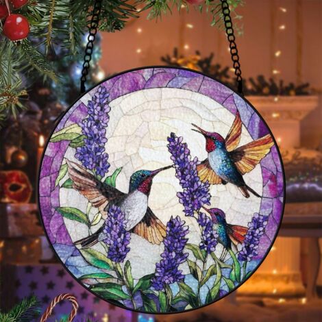 Suspension colibri vitrail attrape-soleil 25 cm décoration fenêtre oiseau lumineux cadeau intérieur