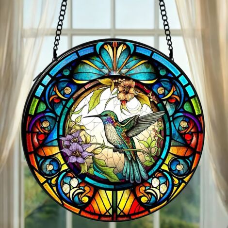 Suspension colibri vitrail attrape-soleil 25 cm décoration fenêtre oiseau lumineux cadeau maison