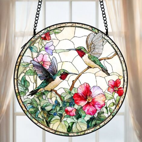 Suspension colibri vitrail attrape-soleil 25 cm décoration fenêtre oiseau lumineux cadeau maman