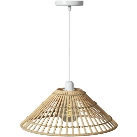 Atmosphera – Suspension cône en bambou naturel – Abat-jour en bambou – Base en métal – Diamètre 36 cm – Hauteur 96 cm – Pour ampoule E27