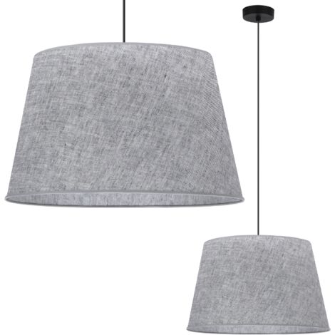 SUSPENSION CÔNE EN LIN NOIR 1 PLATEAU ABAT-JOUR GRIS L03 44CM