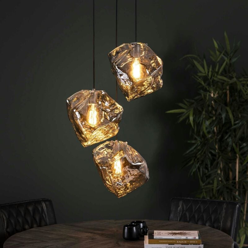 Pier Import - Suspension contemporaine 3 lampes effet glaçon finition chromée niagara
