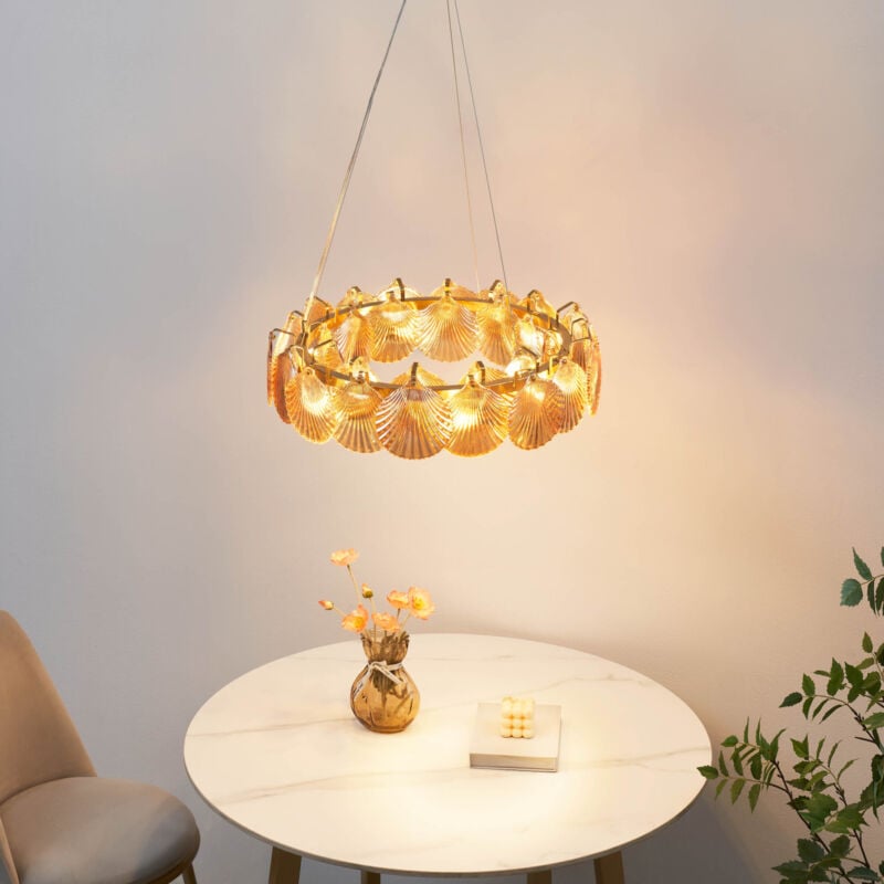 Kosilum - Suspension coquillage en verre structure dorée - Amanda