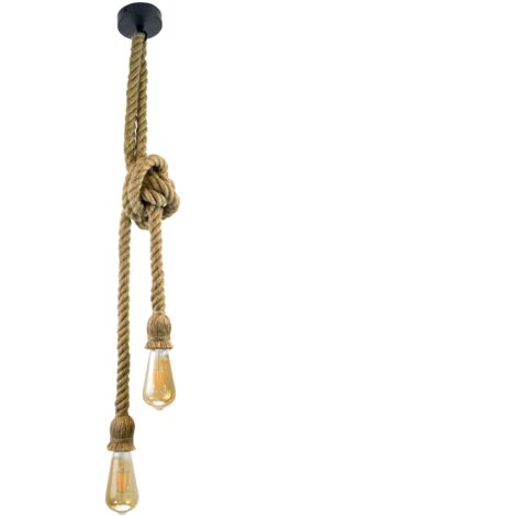 Suspension corde ROPE Polux double E27 crème/brun 150cm