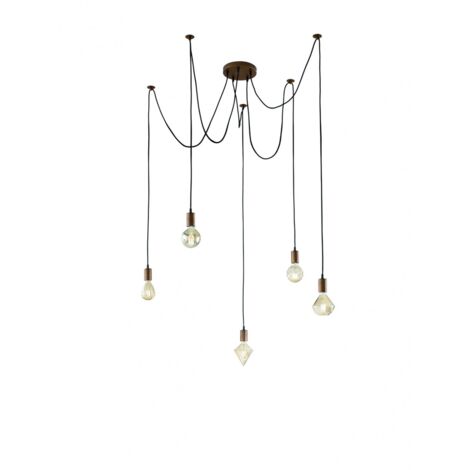 Suspension Cordon Ragno Cuivre Antique 5xE27 Avec Trio Éclairage Décentralisation