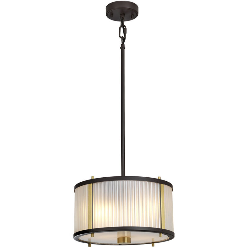 Elstead Corona Zylindrischer 2-licht-anhänger, Museumsbronze, Milchglas