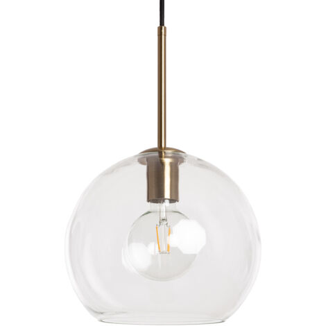 Ledkia – Suspension en verre transparent – Abat-jour sphérique E27 – Support métallique doré – Câble textile noir – Pour espaces modernes et vintage