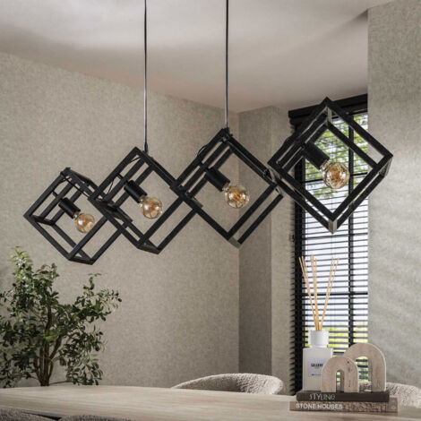 Suspension cube 4 lampes 150x35 cm en métal gris foncé - CAREX