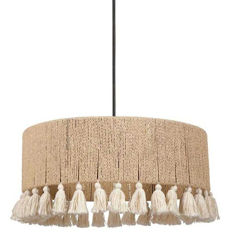 Ostaria - Suspension cylindrique métal coton Charlotte noire beige