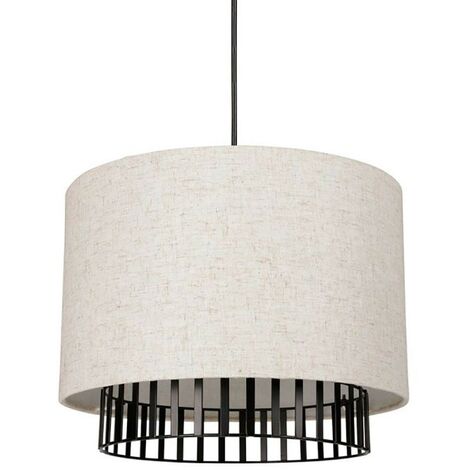 Suspension cylindrique métal lin Alma noire beige