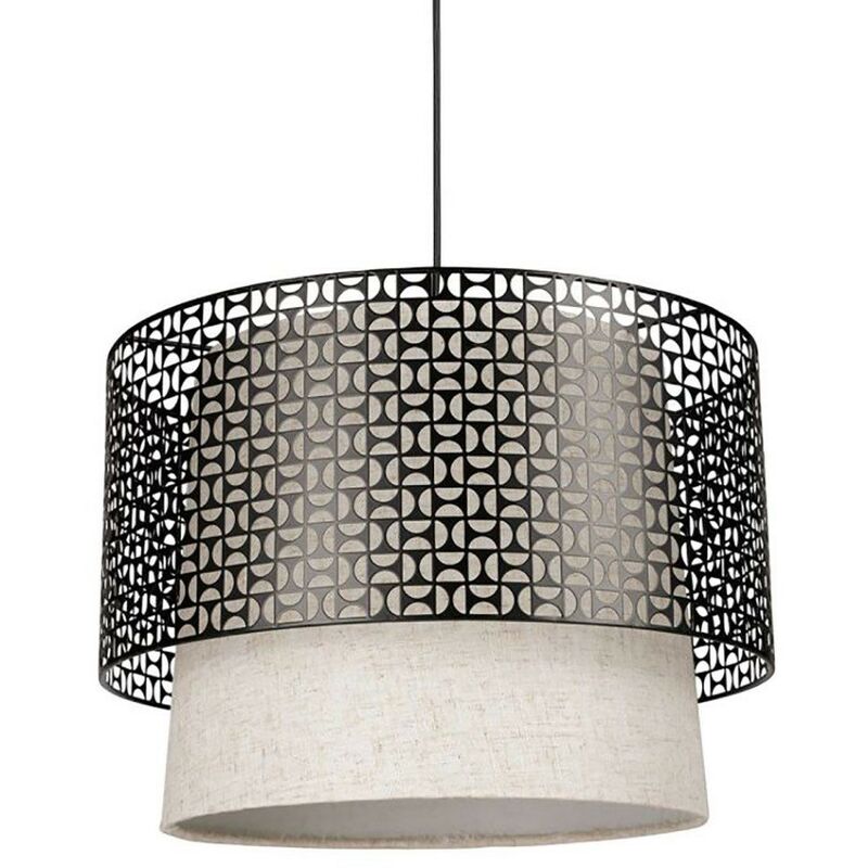 Suspension cylindrique métal lin Arsène noire beige Suspension cylindrique métal lin Arsène noire beige