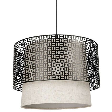 Suspension cylindrique métal lin Arsène noire beige