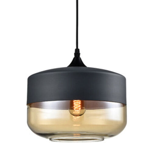 Suspension cylindrique plate, style rétro-moderne, abat-jour en verre, cordon de suspension réglable, convient aux salles à manger, chambres, salons, bars, etc., couleur fumée.