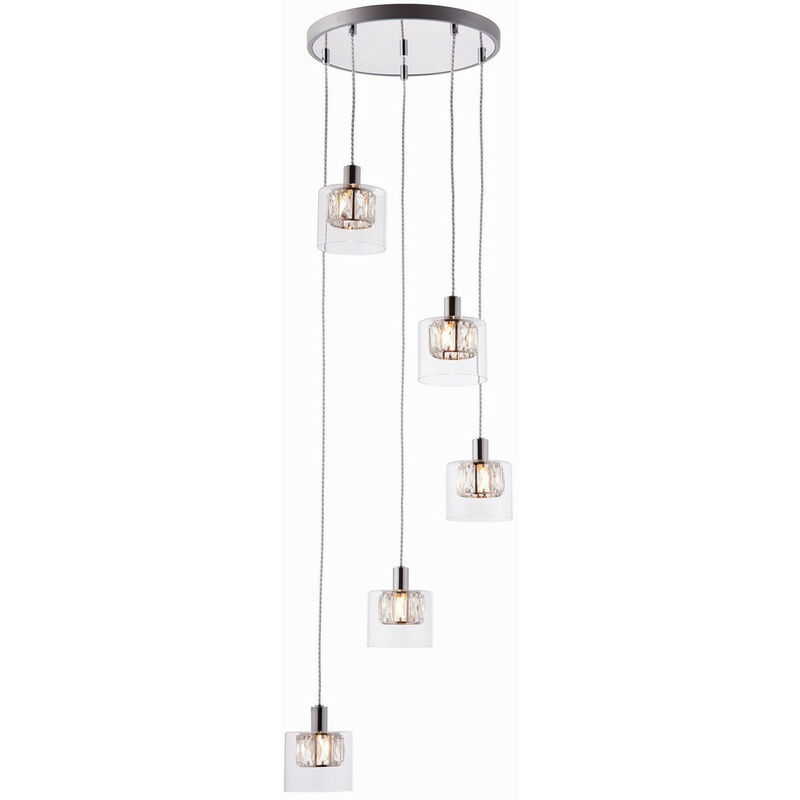 

Endon Verina - Colgante de racimo en espiral de 5 luces, cromo, vidrio, G9