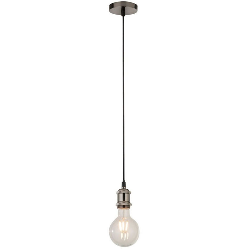 Suspensión de cable de luz plateada satinada Searchlight 1 con cable textil negro de 1,5 m (lámpara no incluida)