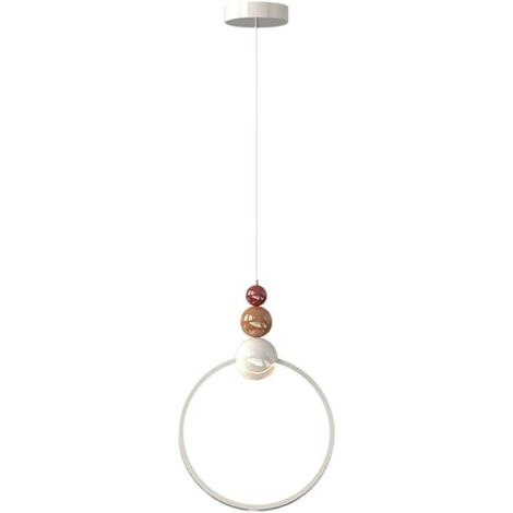 Suspension de chevet circulaire, lampes suspendues en métal crème avec abat-jour en acrylique blanc, lustres LED modernes, lampes à suspension linéaires pour chambre à coucher, Lumière tricolore
