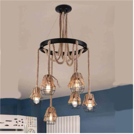 Suspension De Lustre Avec Cordes De Chanvre Cercle Circle Métal Attack Vintage E27 A90-6