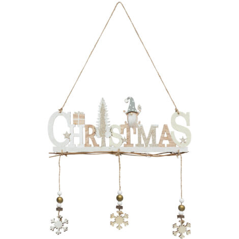 Suspension de Noël en Bois avec déco Christmas Gnome et Floçons H 29.5 cm - Feeric Christmas